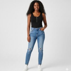 Orange Kiss Black Fitted Zippered Tank Top